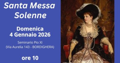 BORDIGHERA – CENTENARIO DELLA SCOMPARSA DELLA REGINA MARGHERITA DI SAVOIA – MESSA SOLENNE NELL’EX SEMINARIO