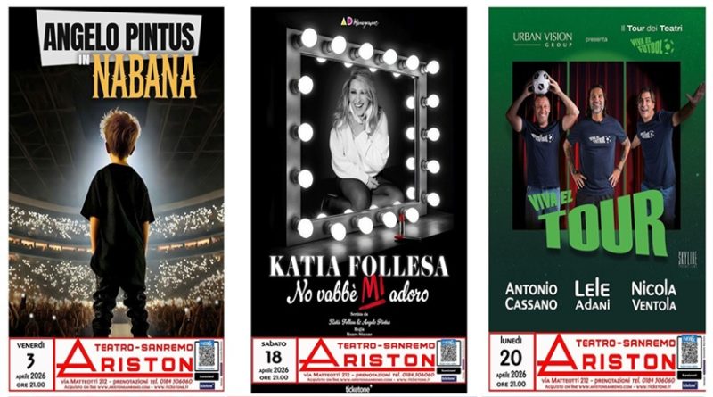 TEATRO ARISTON SANREMO – GLI SPETTACOLI DEL MESE DI APRILE 2026