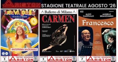 ARISTON SANREMO – GLI SPETTACOLI DEL MESE DI AGOSTO 2026