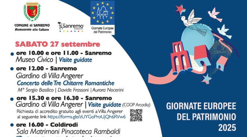 WEEKEND CULTURALE A SANREMO PER LE GIORNATE EUROPEE DEL PATRIMONIO