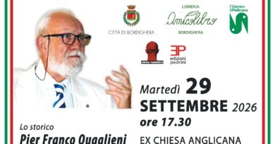 BORDIGHERA – PRESENTAZIONE DEL LIBRO ” DA CAVOUR ALLA REPUBBLICA”