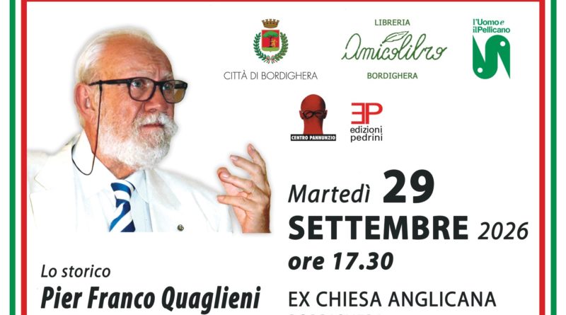 BORDIGHERA – PRESENTAZIONE DEL LIBRO ” DA CAVOUR ALLA REPUBBLICA”
