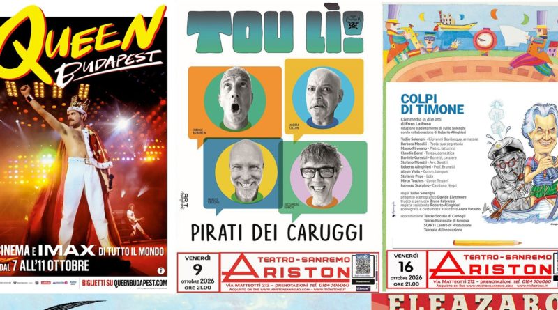 OTTOBRE ALL’ARISTON DI SANREMO: MUSICA, TEATRO E COMICITÀ 